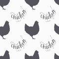 Hand drawn farm bird hipster silhouettes seamless