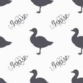 Hand drawn farm bird hipster silhouettes seamless