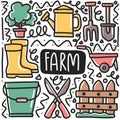 hand drawn farm equipment doodle set