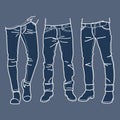 Hand drawn fashion Collection of men's jeans. Vector illustration