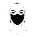 Beautiful woman in black medical mask