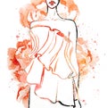 Hand drawn fashion illustration. Fashionable trendy sketch with beautyful girl