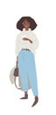 Hand drawn Fashion illustration Woman Outfit. Cartoon style vector drawing character. Flat art girl influencer in casual look