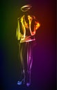 Hand-drawn fashion model from a neon. A light girls. Fashion girls. Stylish fashion model. Fashion woman
