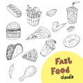 Hand drawn fast food monochrome doodle Royalty Free Stock Photo