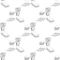 Hand drawn fast food pattern. Burger, pizza, french fries detailed illustrations. Royalty Free Stock Photo