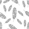 Hand drawn feather pattern. Zentangle style. Royalty Free Stock Photo