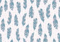 Hand drawn feather tribal seamless pattern. Seamless pattern of feathers isolated on white background. Blue feathers pattern Royalty Free Stock Photo