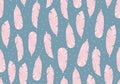 Hand drawn feather tribal seamless pattern. Seamless feather tribal pattern isolated on blue background. Pink feathers pattern Royalty Free Stock Photo