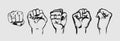 Hand-drawn female hands clenched into a fist. Grunge sign of struggle, strength and opposition to the violation of women