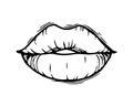 Hand drawn female lips isolated on white background.