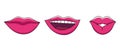 Hand drawn female lips with red lipstick smiling and kissing. Vector Royalty Free Stock Photo