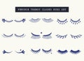 Hand drawn feminine closed pair of eyes icons set