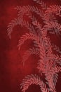 Hand drawn fern art dyed grunge background with Japanese ink antiqued style background in deep red dark edge