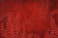 Hand drawn fern art dyed grunge background with Japanese ink antiqued style background in deep red dark edge