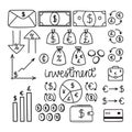 Hand drawn financial investment icons. Money and coins icon set. Financial and business concept. Investing capital into business Royalty Free Stock Photo