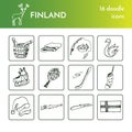 Hand drawn Finland travel set with icons Vector isolated illustration doodle sketch