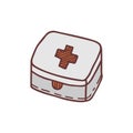 Hand drawn first aid kit, sketch colored vector illustration