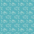 Hand drawn fish on blue pattern Royalty Free Stock Photo