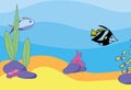 Hand Drawn Fish Illustration. Underwater World Panorama.