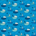 Hand Drawn Fishing Boat Pattern Background.