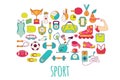 Hand drawn vector fitness and sport doodle icons set Royalty Free Stock Photo