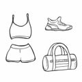 Hand drawn fitness doodles. Isolated set of gym equipment. Sport lifestyle line art Royalty Free Stock Photo