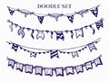 Hand drawn flags garlands doodle vector set Royalty Free Stock Photo