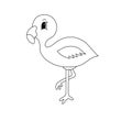 Hand drawn flamingo, of black contour isolated on white background. Design element for coloring book. Vector. Royalty Free Stock Photo