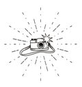 Hand drawn flash camera with sunburst