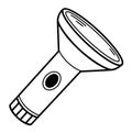 Hand drawn flashlight vector icon. Portable camping lamp with power button and front ring. Tourist equipment sketch. Lantern