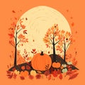 hand drawn flat autumn on an orange background