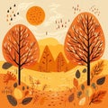 hand drawn flat autumn on an orange background