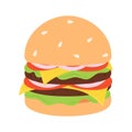 Hand drawn flat burger icon. Vector illustration flat juicy delicious hamburger isolated on white background Royalty Free Stock Photo