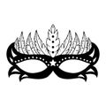 Hand drawn flat Carnival mask with feathers.