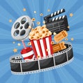 Hand drawn flat cinema composition background Royalty Free Stock Photo