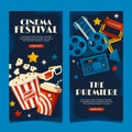 Hand drawn flat cinema vertical banner template set Royalty Free Stock Photo