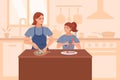 Hand drawn flat cooking and bakery composition with mother and daugther cooking Royalty Free Stock Photo
