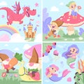 Hand drawn flat cute mythical creatures illustrations Royalty Free Stock Photo
