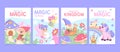 Hand drawn flat cute mythical creatures vertical cards Royalty Free Stock Photo