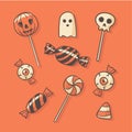 Hand drawn flat design happy halloween festival candy collection