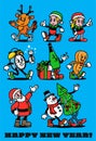 Hand-drawn Flat Design Trendy Cartoon Christmas Characters. Vintage Toons Retro Cartoon. Vector Illustration