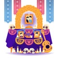 hand drawn flat dia de muertos family home altar vector design illustration