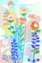 Hand drawn flat floral graphic design for covers, posters, background, garden scene spring and summer Royalty Free Stock Photo