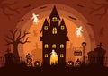 Hand drawn flat Halloween silhouette background, vector illustration.