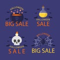 Hand drawn flat halloween sale labels set Vector illustration. Royalty Free Stock Photo