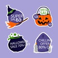 Hand drawn flat halloween sale labels set Vector illustration. Royalty Free Stock Photo