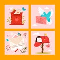 Hand drawn flat mail illustration set collection with postbox