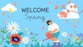 Hand drawn flat spring composition background