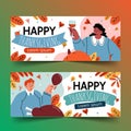 hand drawn flat thanksgiving horizontal banners set vector design illustration Royalty Free Stock Photo